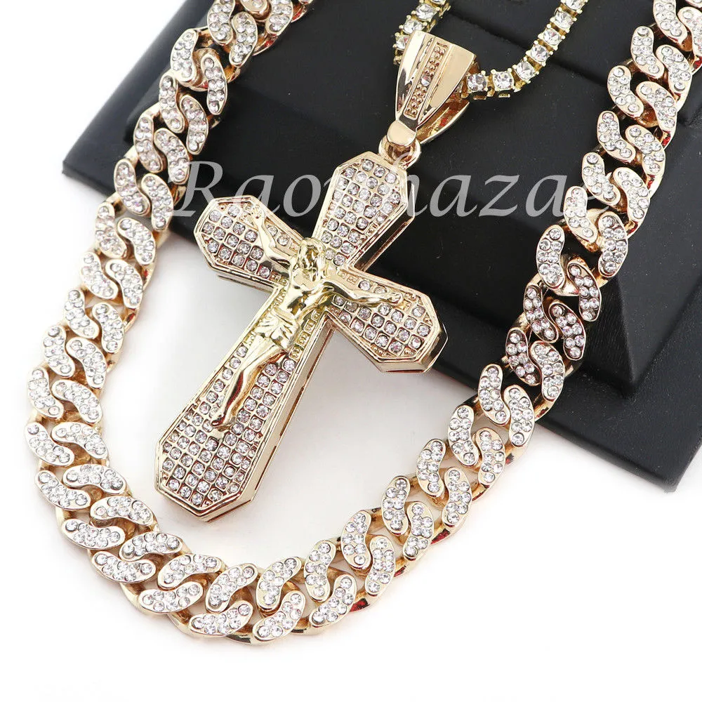 14K GOLD PT JESUS CROSS 18" TENNIS CHAIN 16" 30" CHOKER CUBAN CHAIN S26