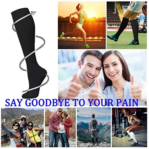 8-Pairs Knee-Length Black/White Compression Socks（15-20 mmHG）I ACTINPUT