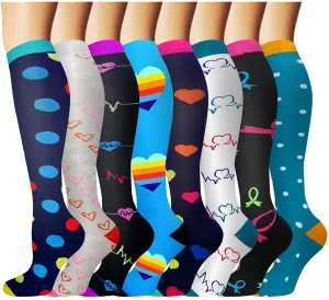 8-Pairs Knee-Length  Pot Pattern Mix  Compression Socks （20-30 mmHG) | Actinput