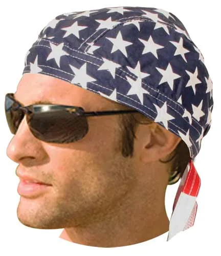 American Flag Patriotic Head Wrap Doo Rag with SWEAT BAND Durag Skull Cap Cotton Sporty Motorcycle Hat