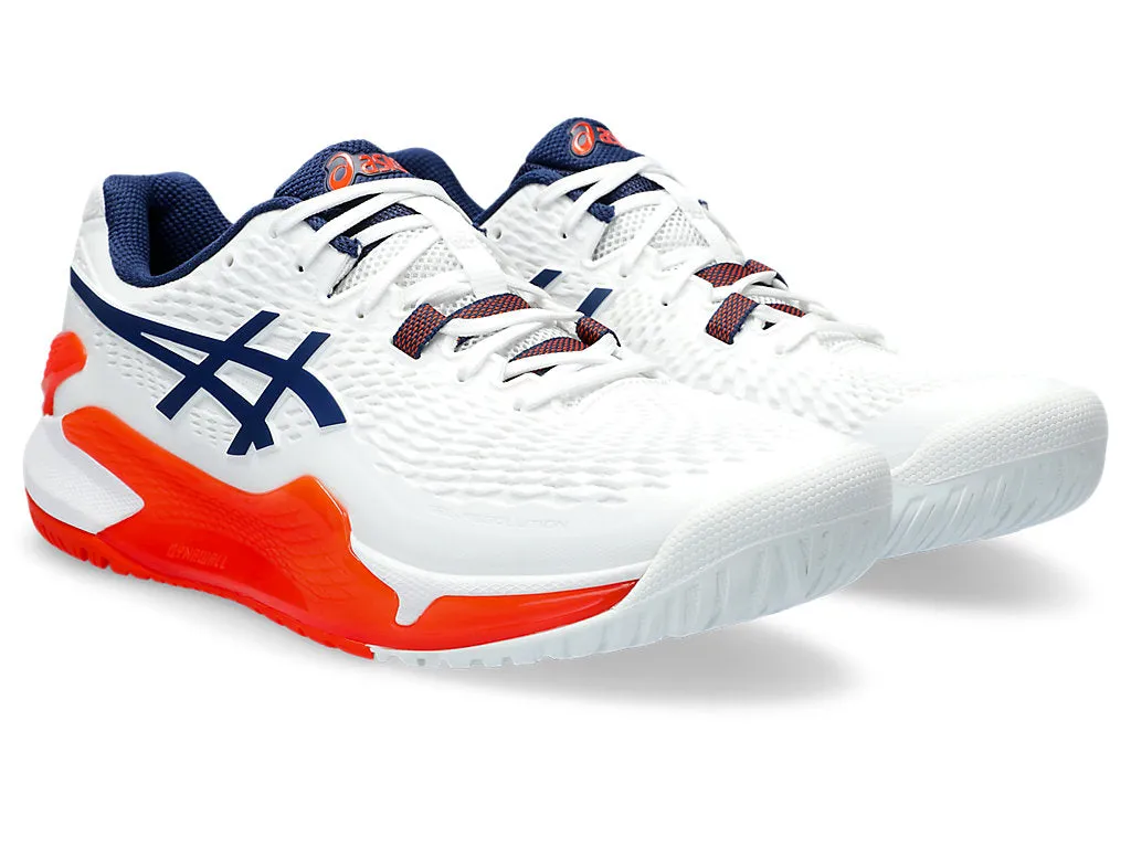 Asics Men's GEL-RESOLUTION 9 Tennis Shoes in White/Blue Expanse