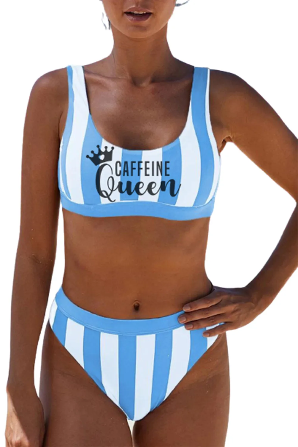 Athletic Striped Tank High Waist Bikini