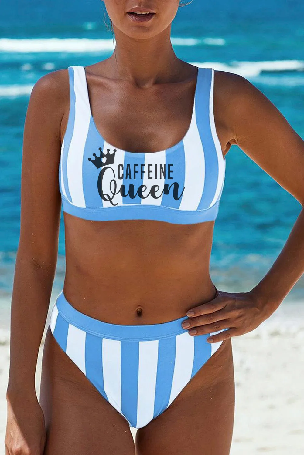 Athletic Striped Tank High Waist Bikini