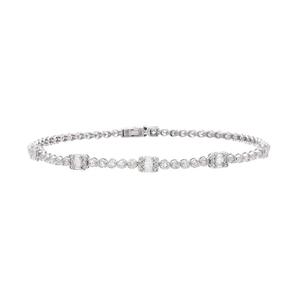 Baguette x Round Diamond Tennis Bracelet 14K