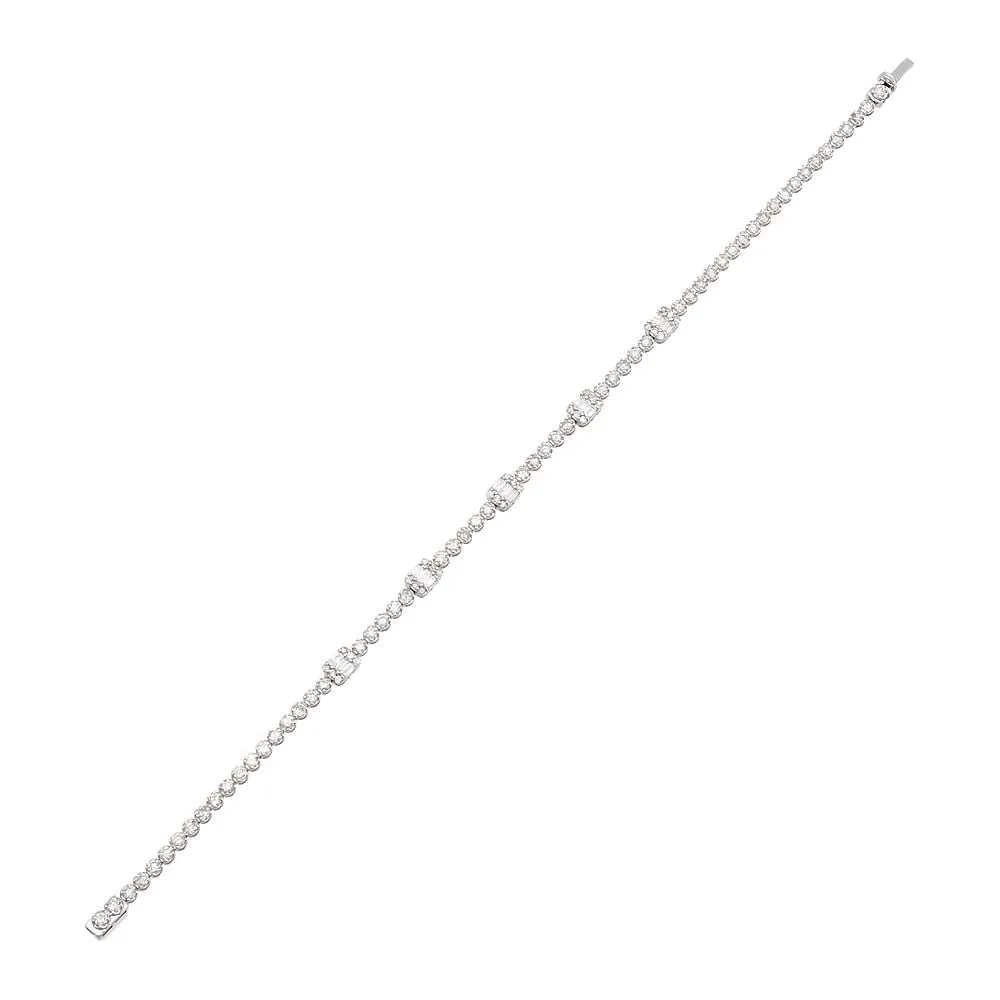 Baguette x Round Diamond Tennis Bracelet 14K