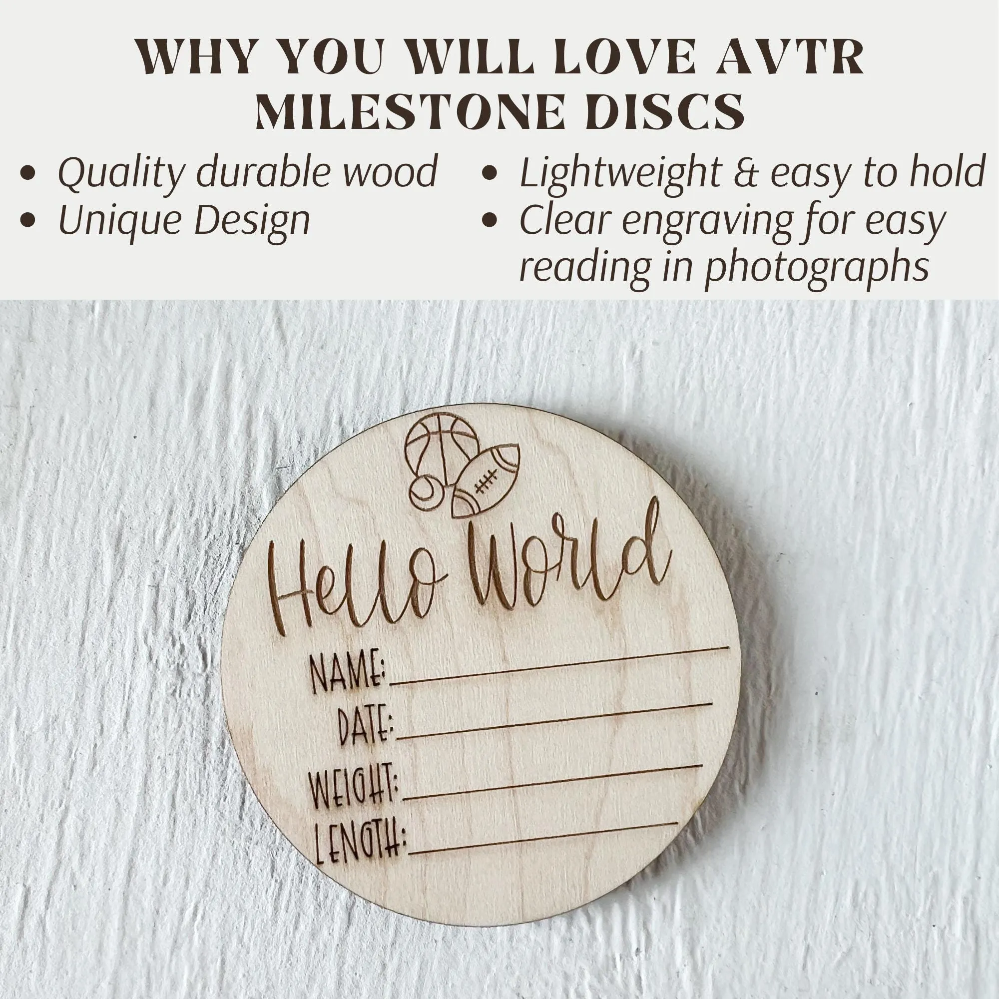 Basketball Wooden Baby Birth Announcement, Newborn Hospital Disc, 5x5 inches Sports Baby Shower Gift for Boys
