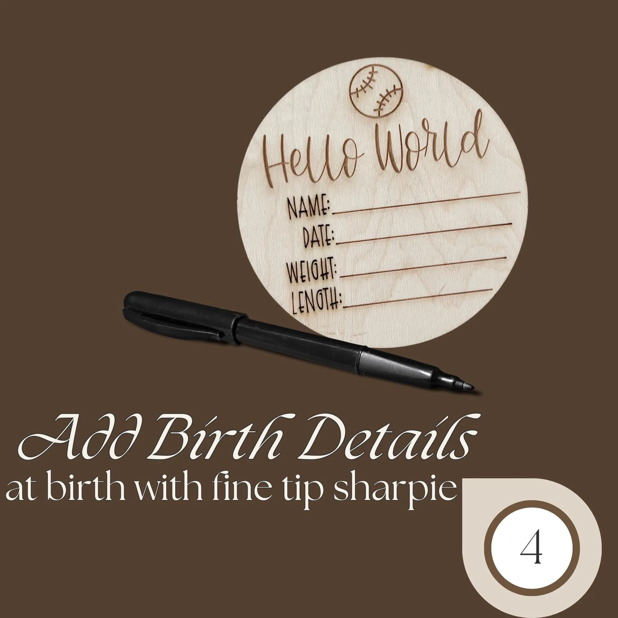 Basketball Wooden Baby Birth Announcement, Newborn Hospital Disc, 5x5 inches Sports Baby Shower Gift for Boys