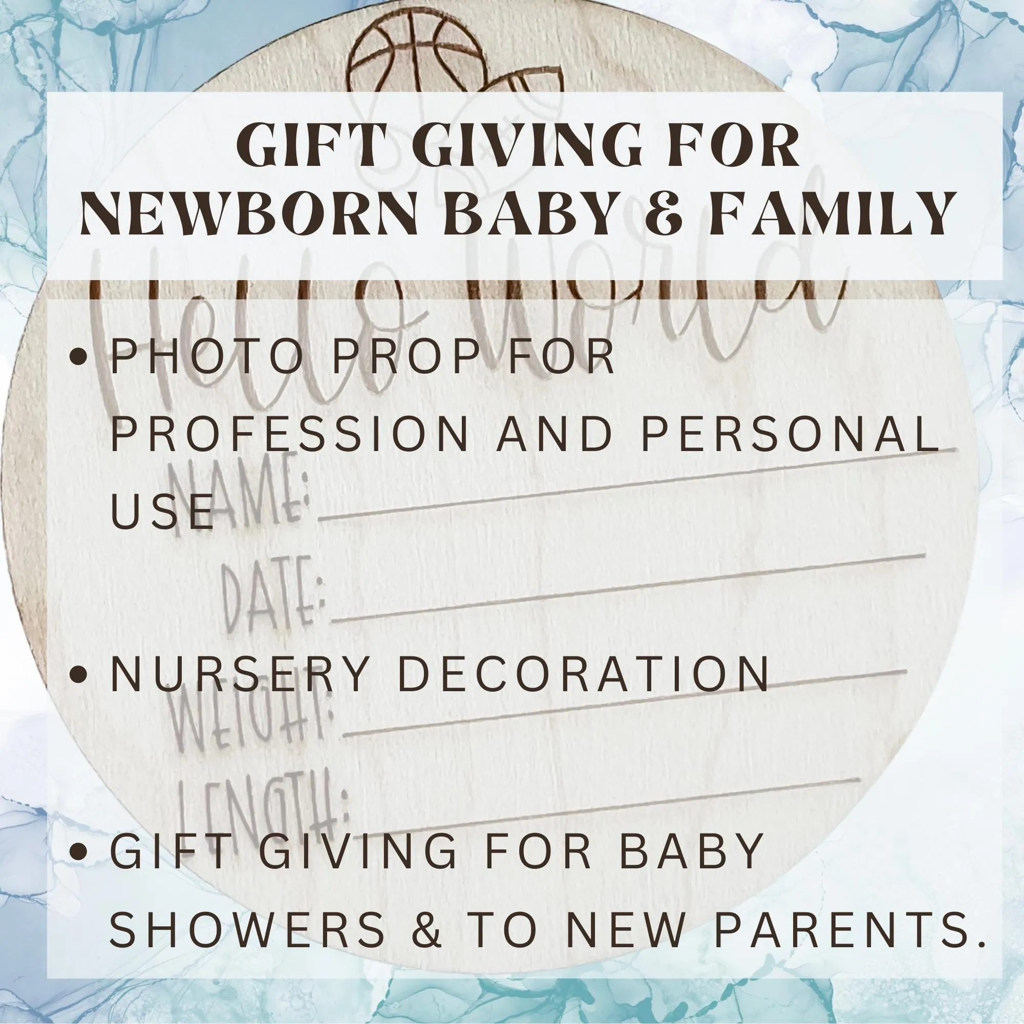 Basketball Wooden Baby Birth Announcement, Newborn Hospital Disc, 5x5 inches Sports Baby Shower Gift for Boys