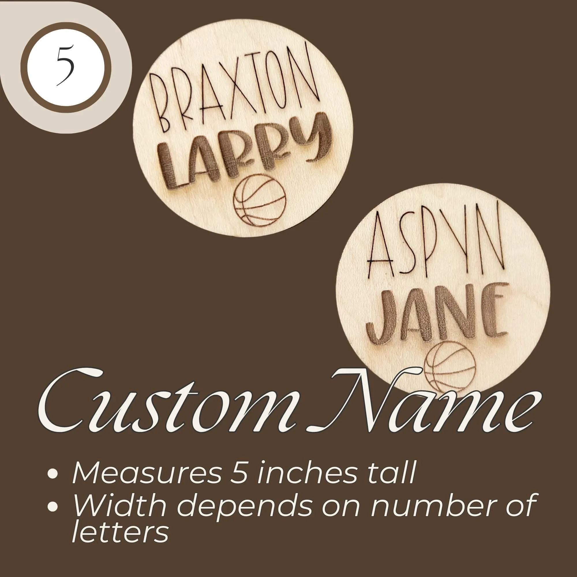 Basketball Wooden Baby Birth Announcement, Newborn Hospital Disc, 5x5 inches Sports Baby Shower Gift for Boys