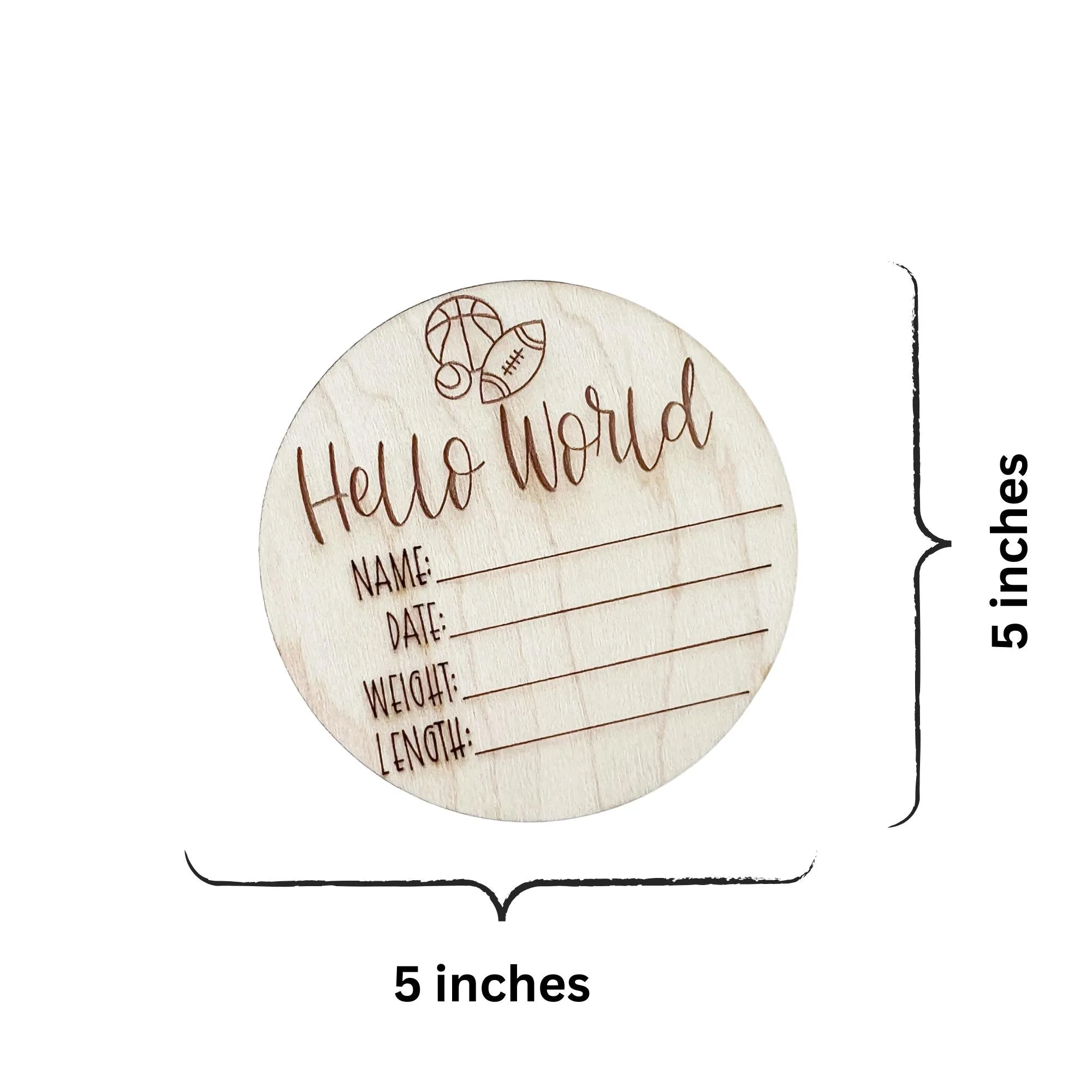Basketball Wooden Baby Birth Announcement, Newborn Hospital Disc, 5x5 inches Sports Baby Shower Gift for Boys