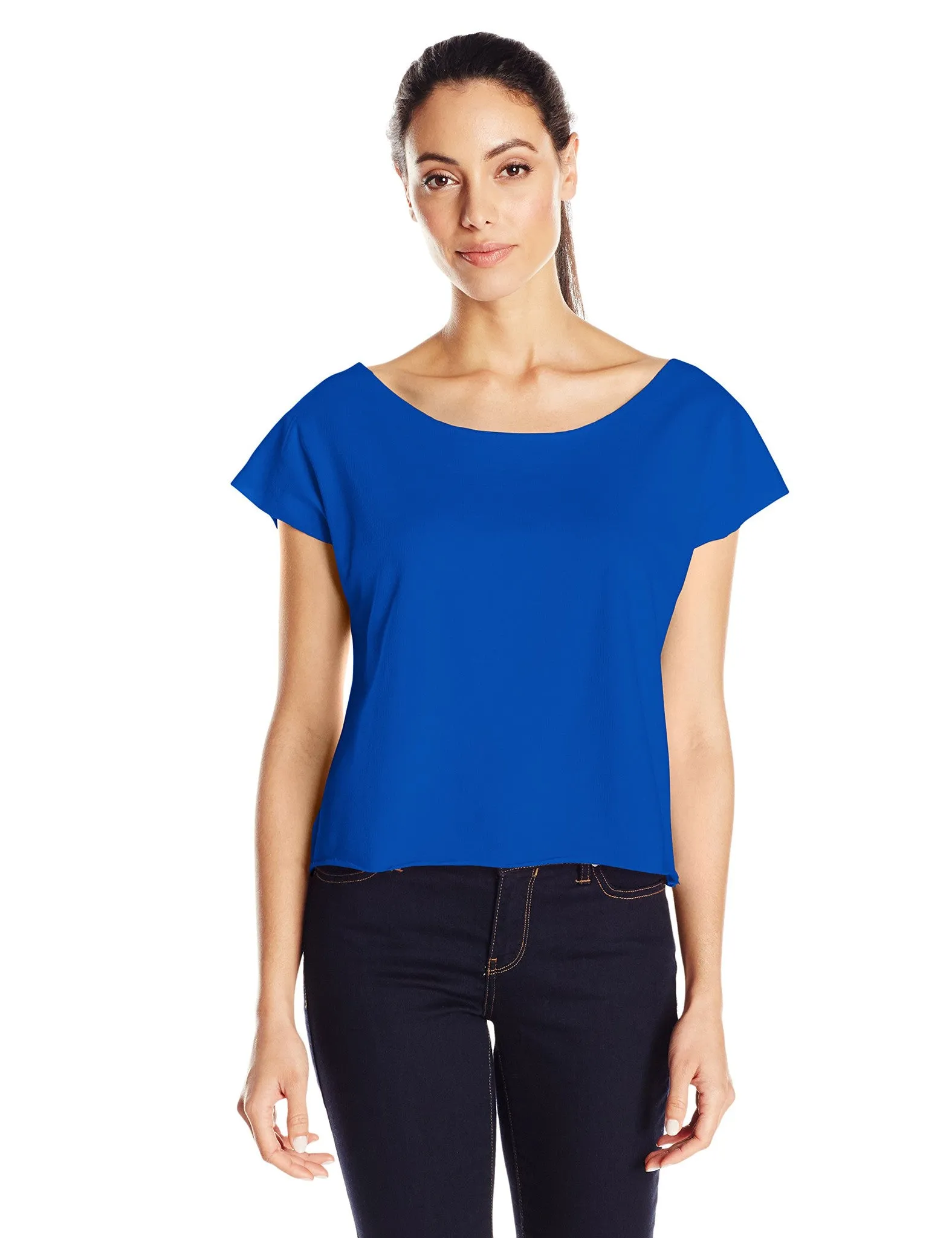 Clementine Women's Light Weight French Terry Dolman Sleeve Top, Black, Small