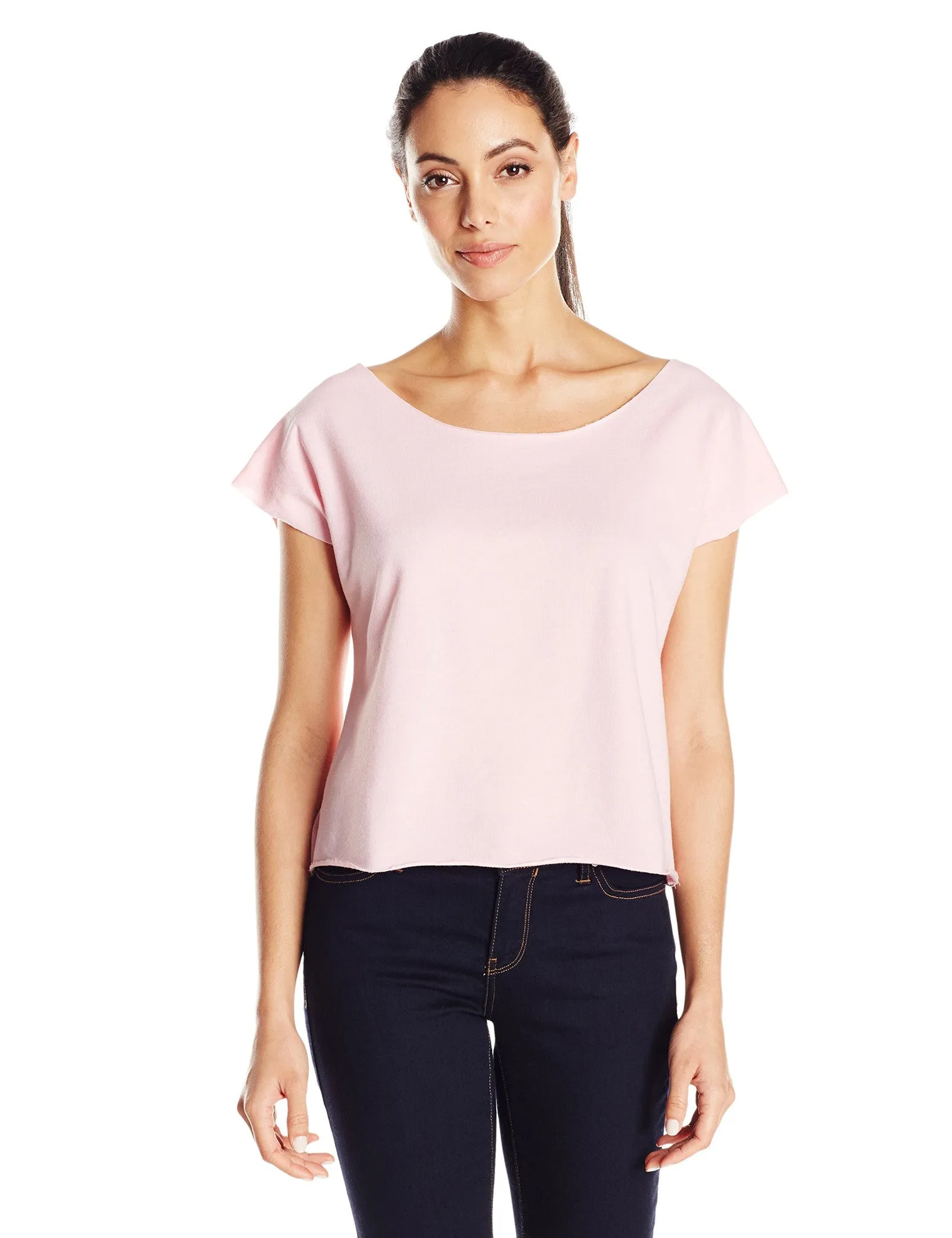 Clementine Women's Light Weight French Terry Dolman Sleeve Top, Black, Small