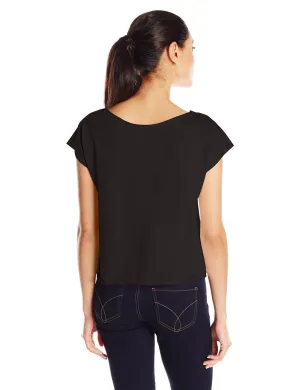 Clementine Women's Light Weight French Terry Dolman Sleeve Top, Black, Small