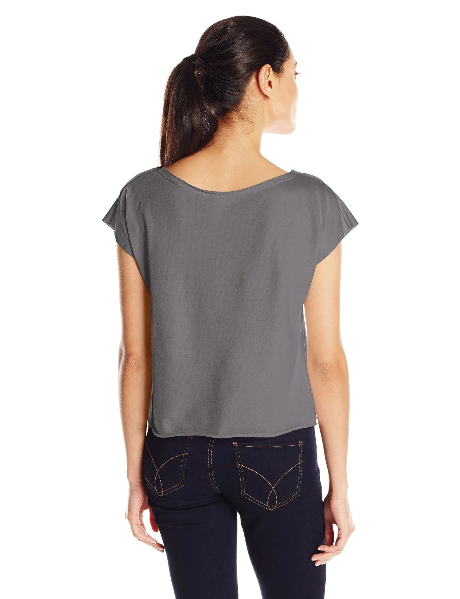 Clementine Women's Light Weight French Terry Dolman Sleeve Top, Black, Small