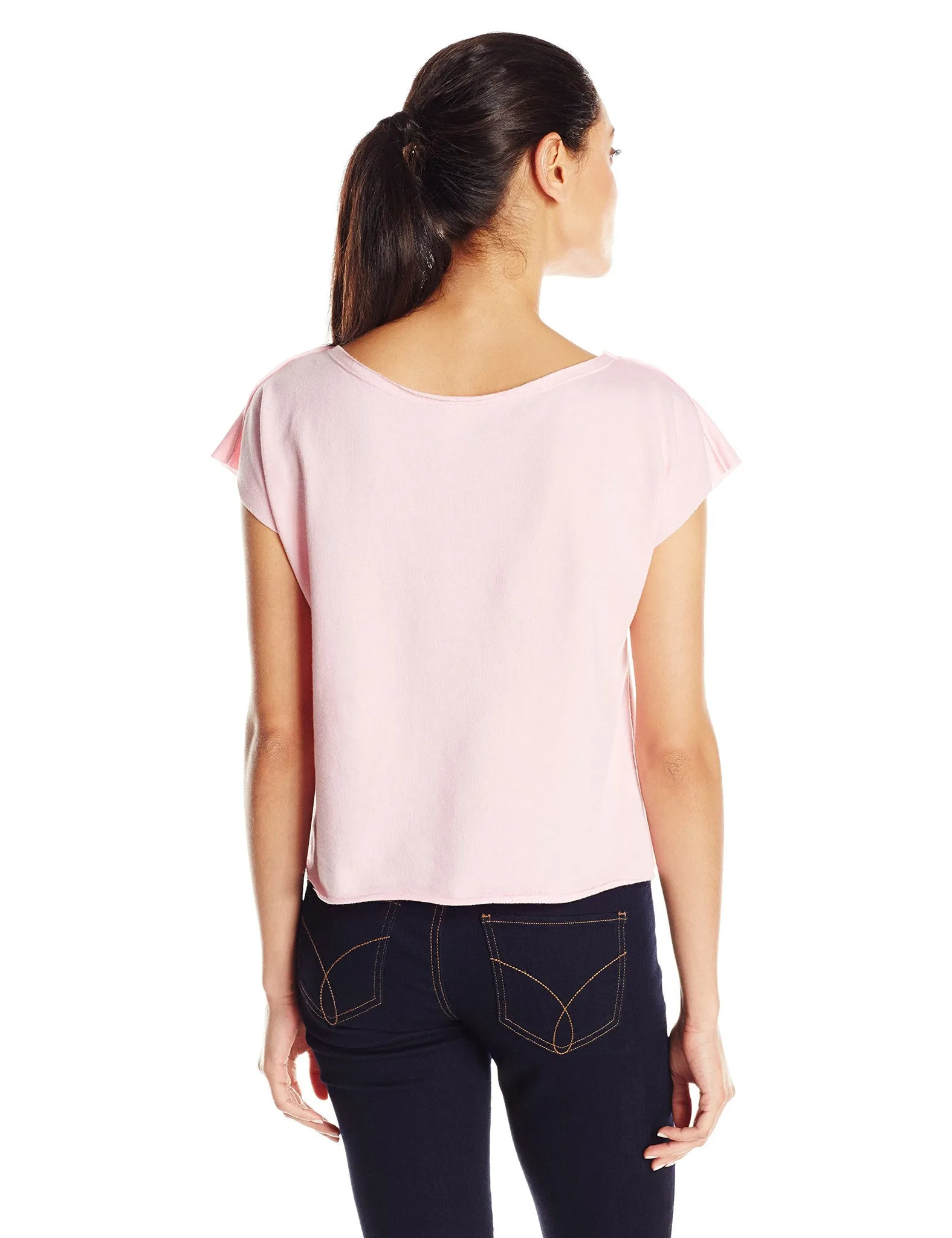Clementine Women's Light Weight French Terry Dolman Sleeve Top, Black, Small