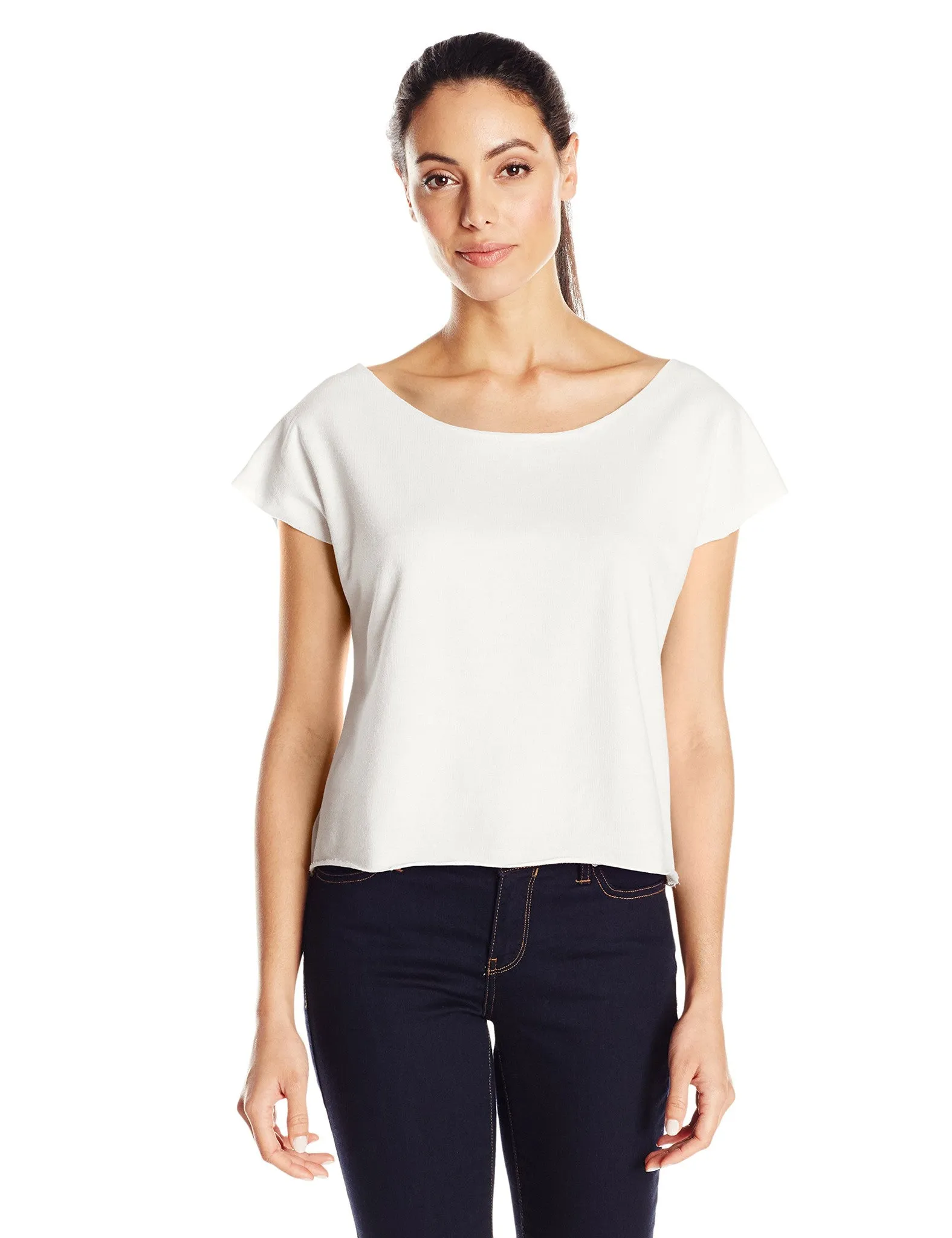 Clementine Women's Light Weight French Terry Dolman Sleeve Top, Black, Small