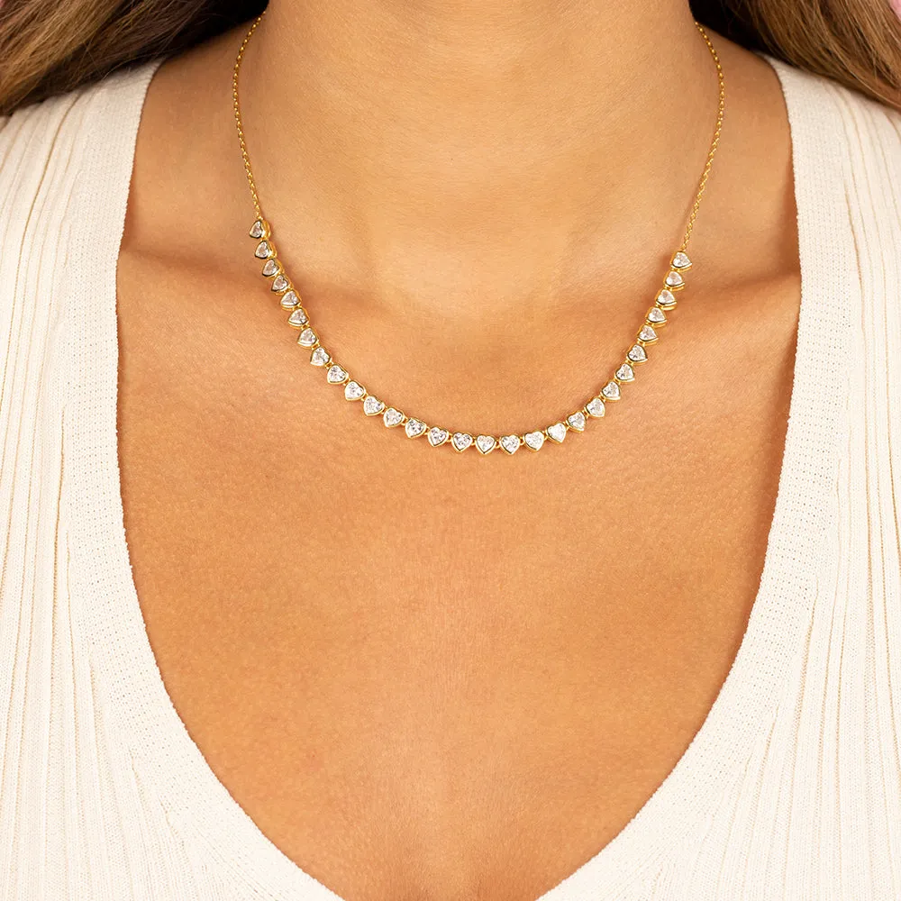 Colored Bezel Hearts Tennis Necklace