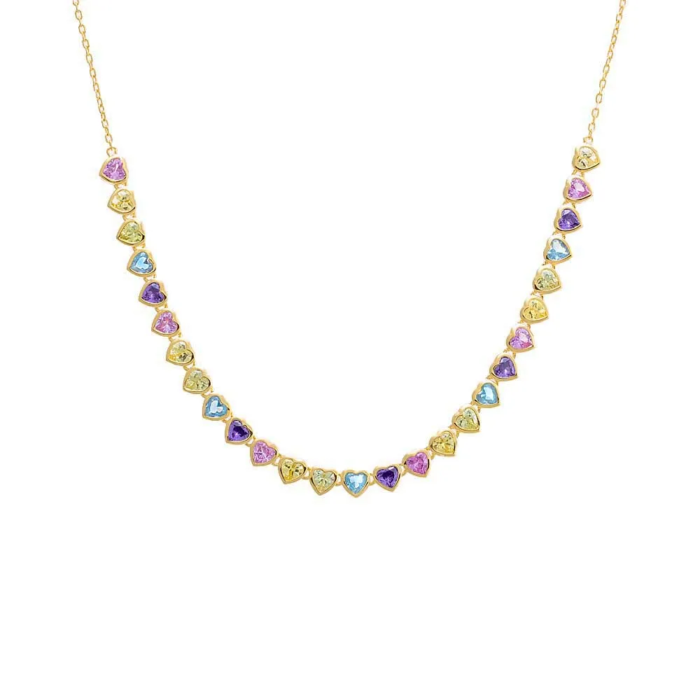 Colored Bezel Hearts Tennis Necklace