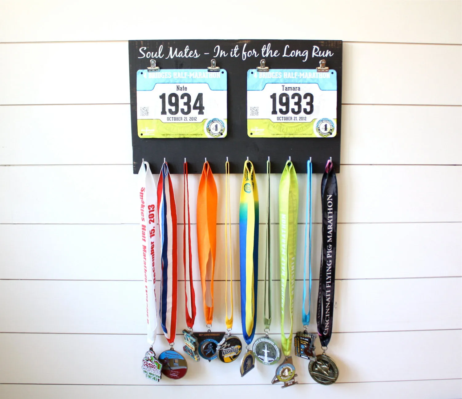 Couple Running Race Bib and Medal Holder - Soul Mates - In it for the Long Run