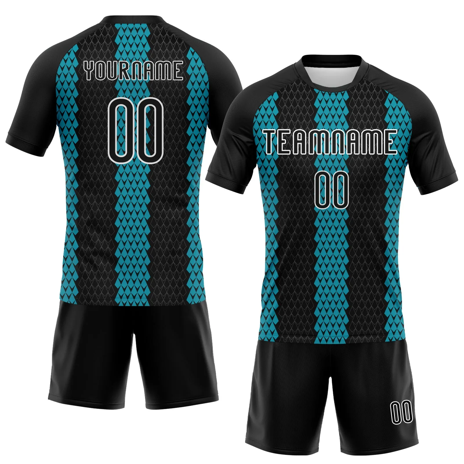 Custom Black Teal-White Geometric Shape Sublimation Volleyball Uniform Jersey