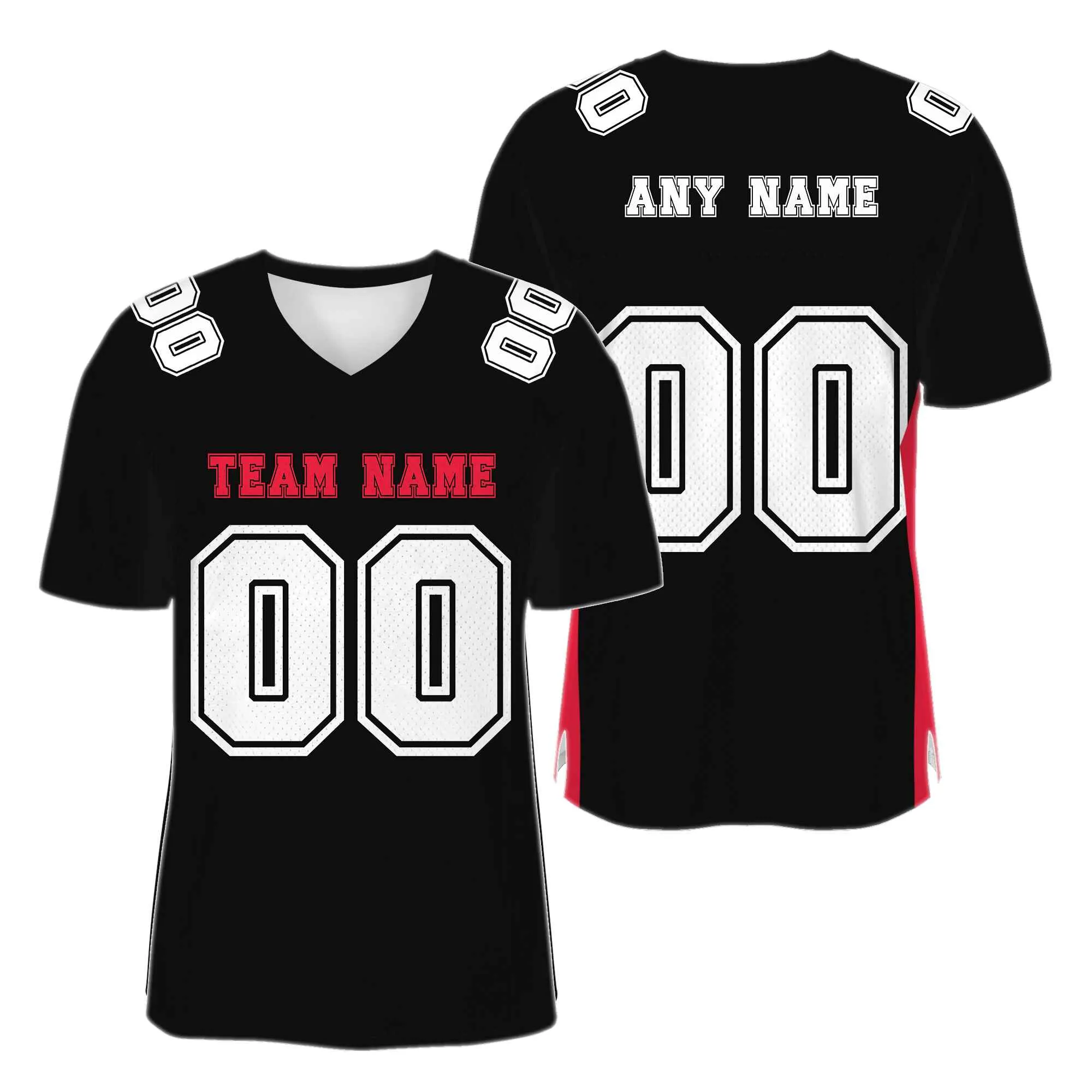 Custom Black White-Red Mesh Authentic Football Jersey