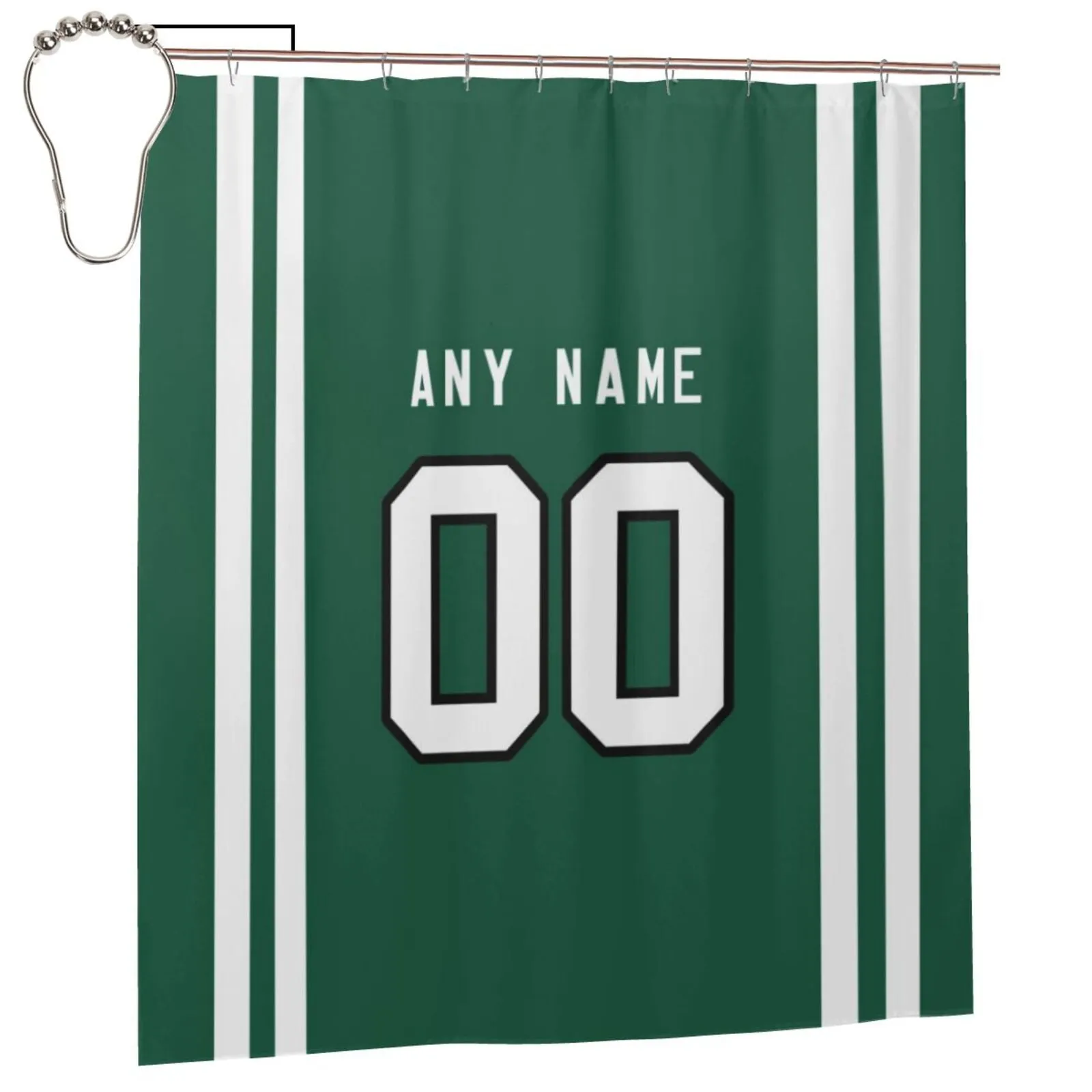 Custom Football New York Jets style personalized shower curtain custom design name and number set of 12 shower curtain hooks Rings