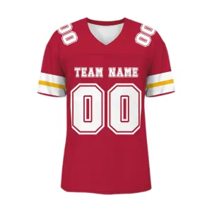 Custom Red White-Gold Mesh Authentic Football Jersey