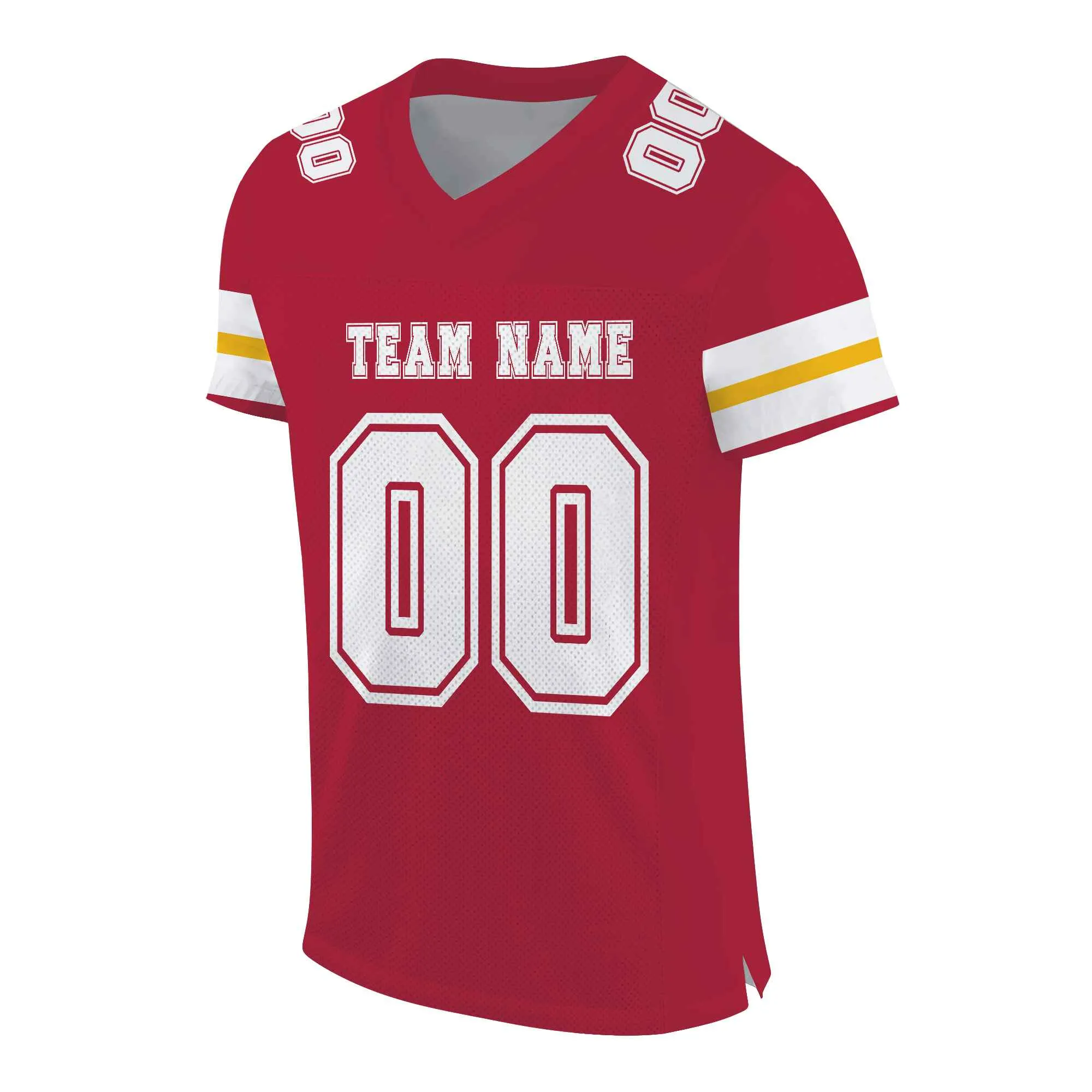Custom Red White-Gold Mesh Authentic Football Jersey