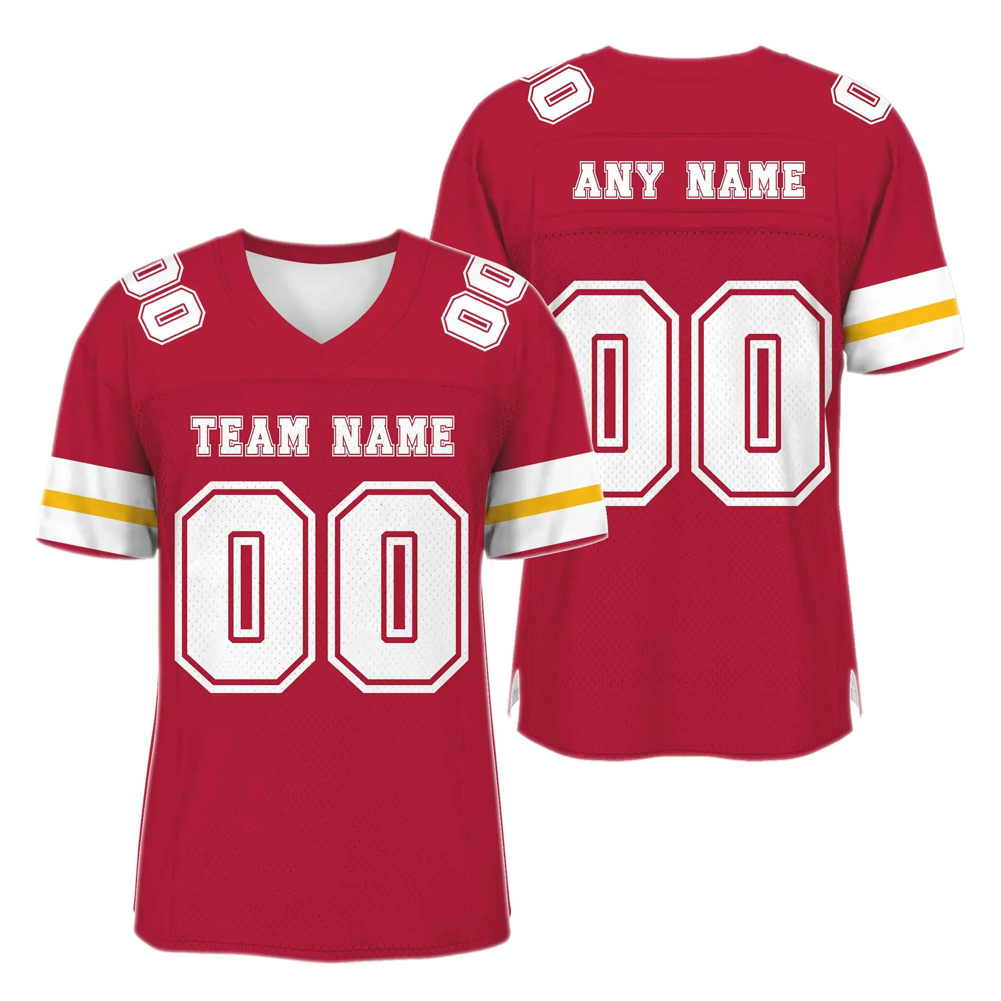 Custom Red White-Gold Mesh Authentic Football Jersey