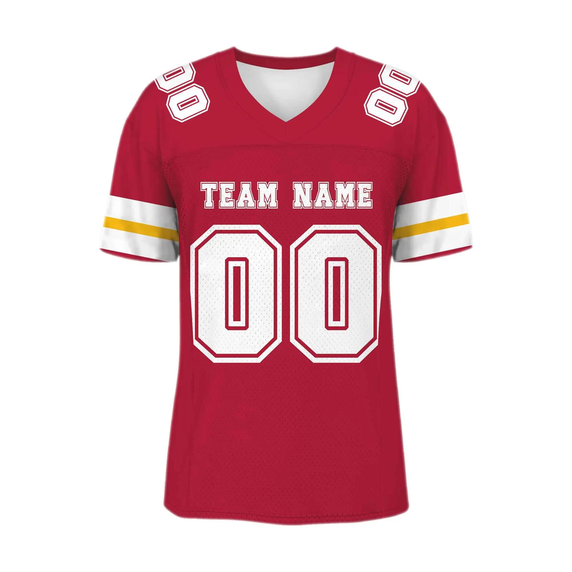 Custom Red White-Gold Mesh Authentic Football Jersey