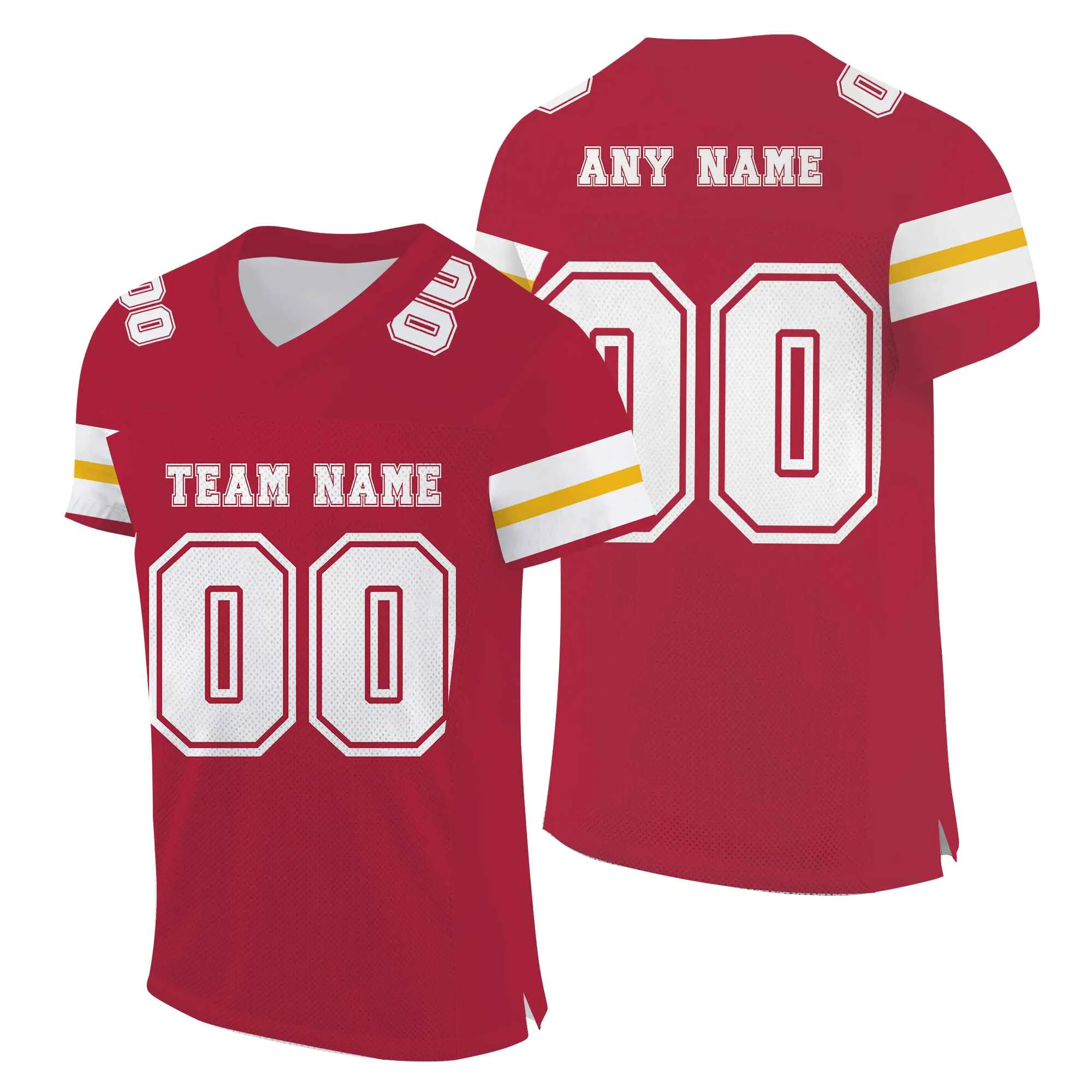 Custom Red White-Gold Mesh Authentic Football Jersey