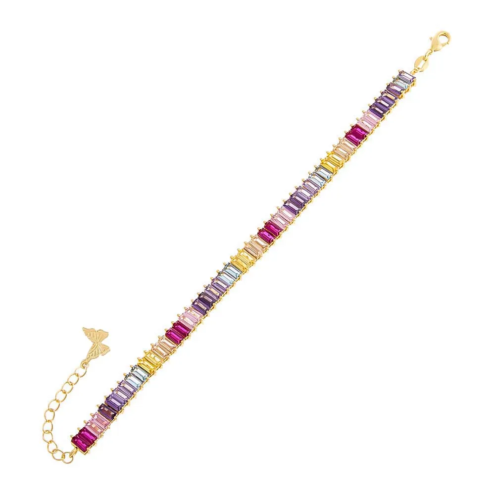 CZ Multi Colored Baguette Tennis Bracelet