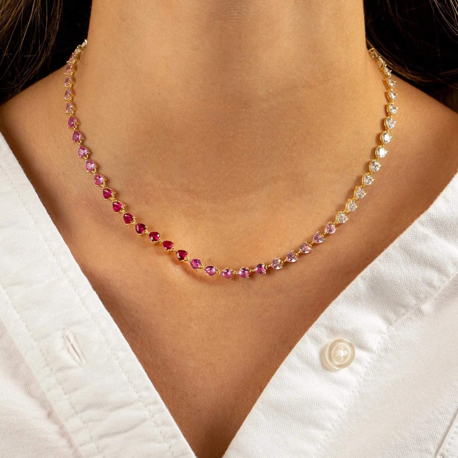 CZ Pink Ombre Tennis Necklace