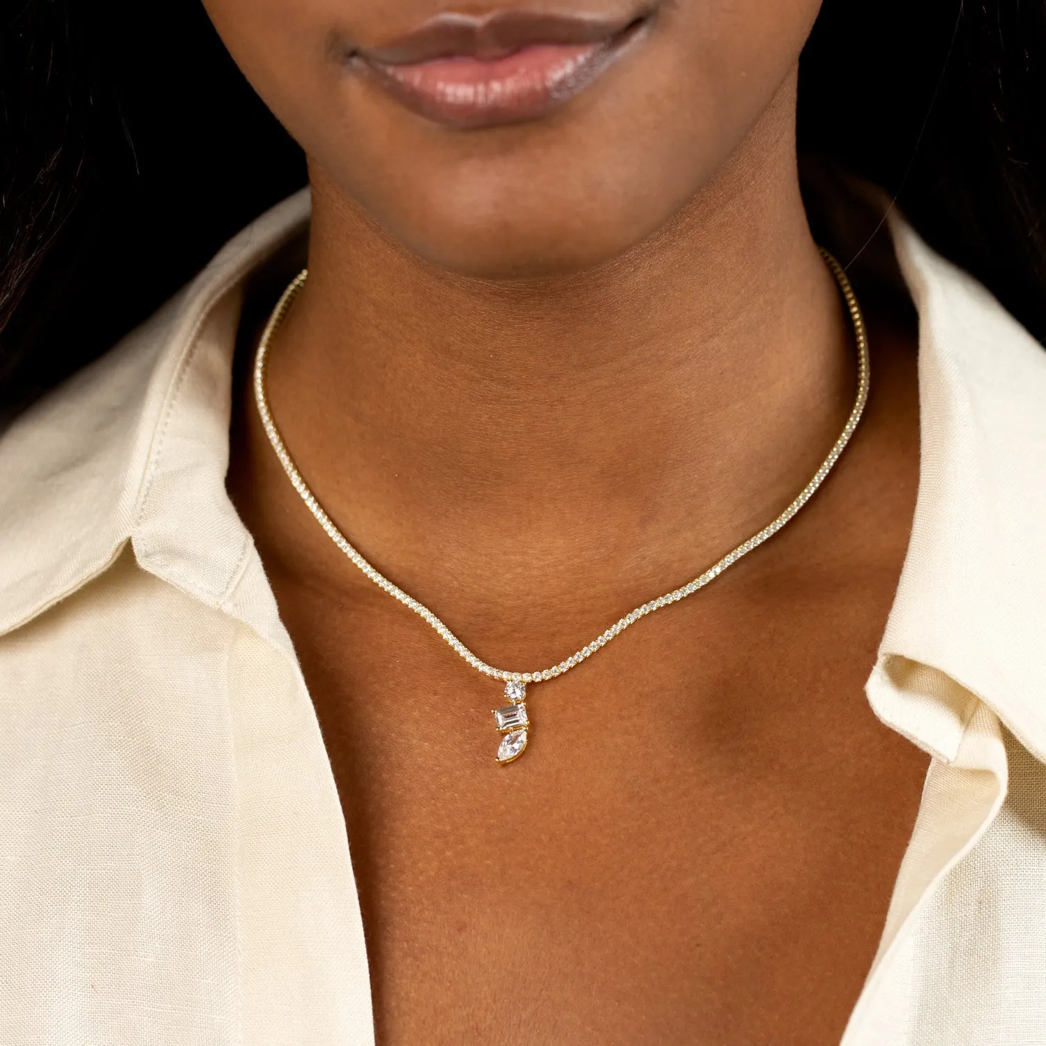 Dangling CZ Tennis Necklace