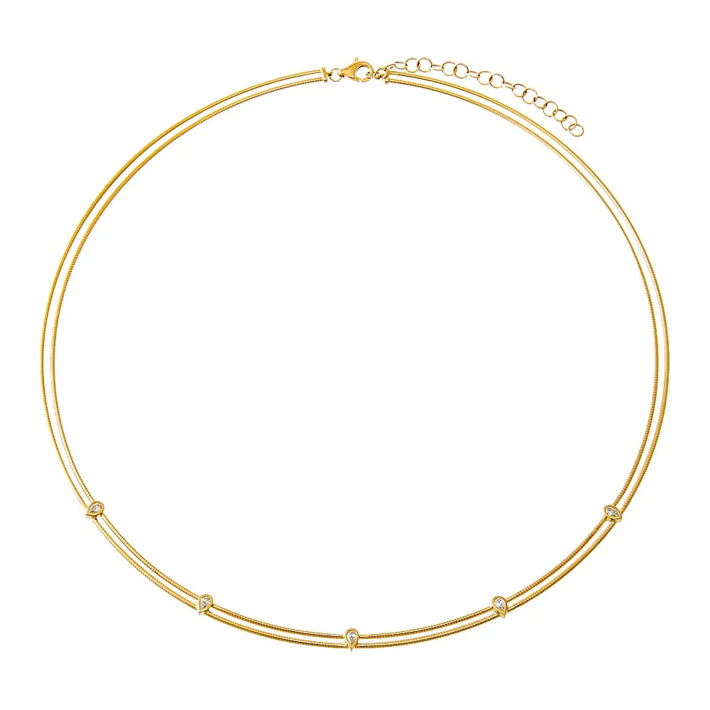 Diamond Multi Teardrop Bezel Wire Necklace 14K