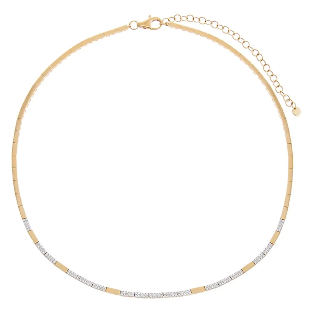 Diamond Pave Thin Fluted Patter Tennis Necklace 14K