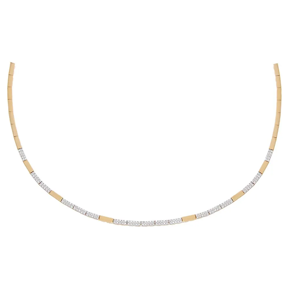 Diamond Pave Thin Fluted Patter Tennis Necklace 14K