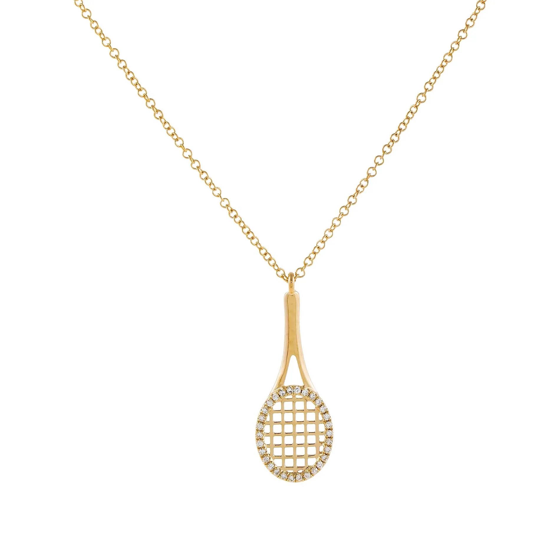 Diamond Tennis Racket Necklace 14K