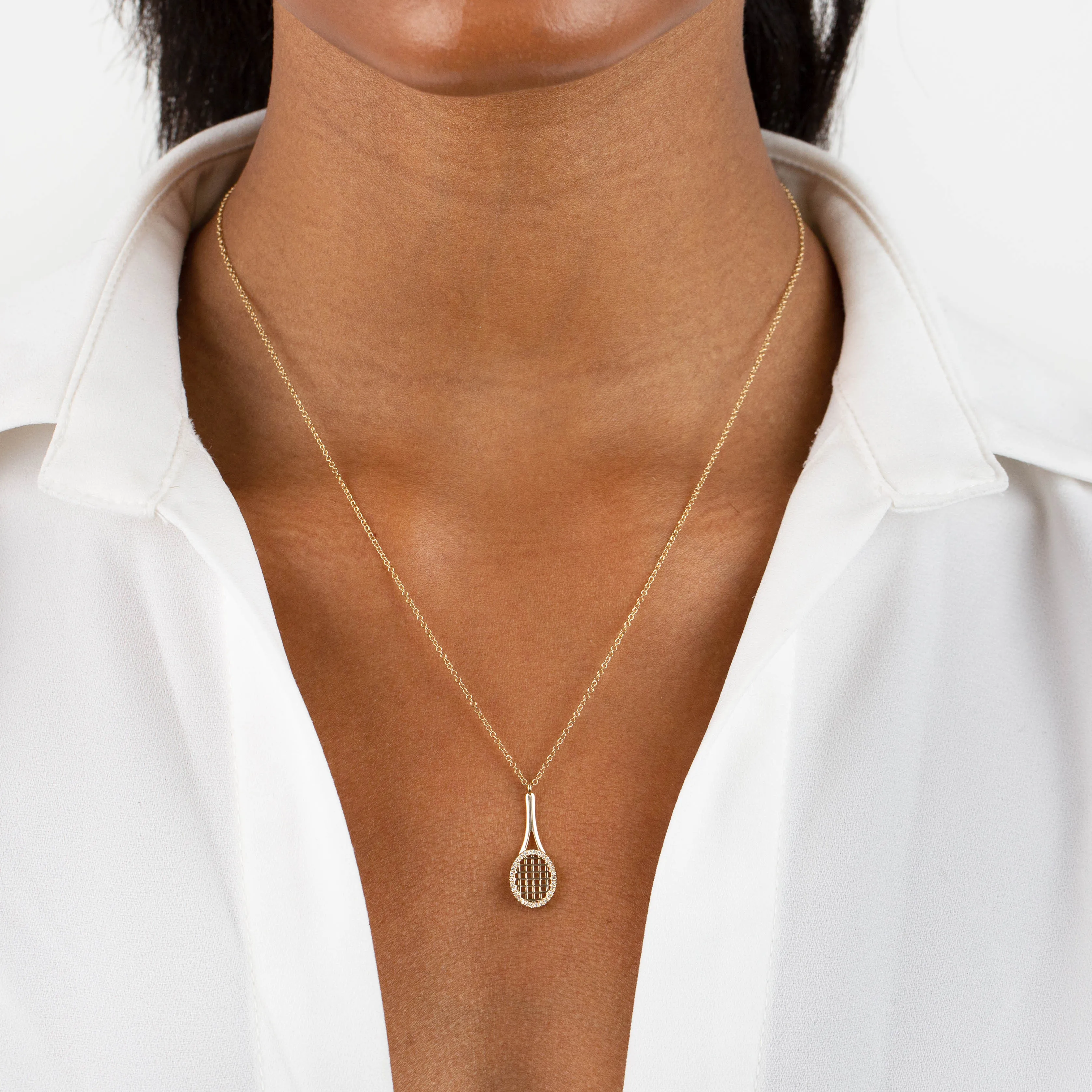 Diamond Tennis Racket Necklace 14K