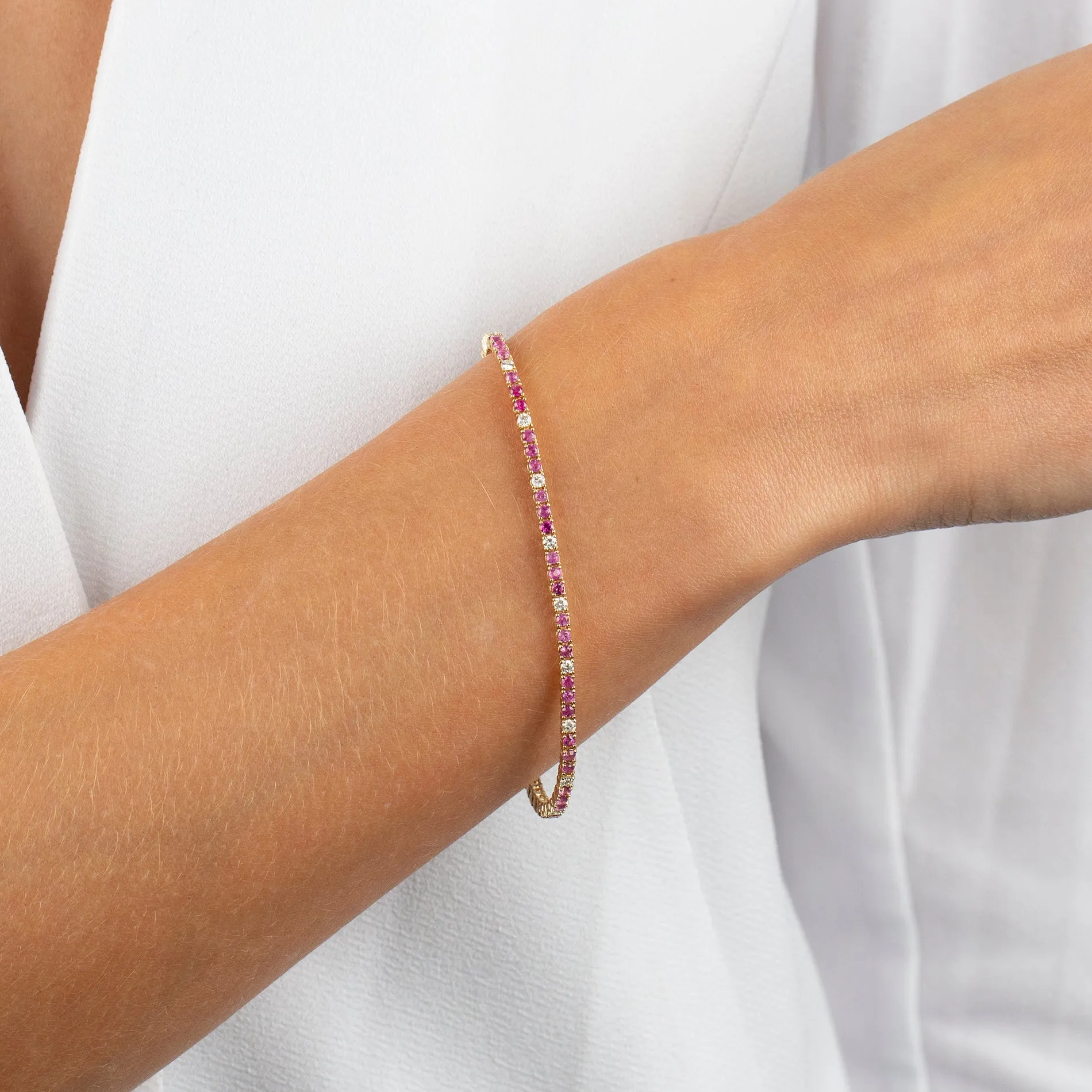 Diamond X Ruby Tennis Bracelet 14K