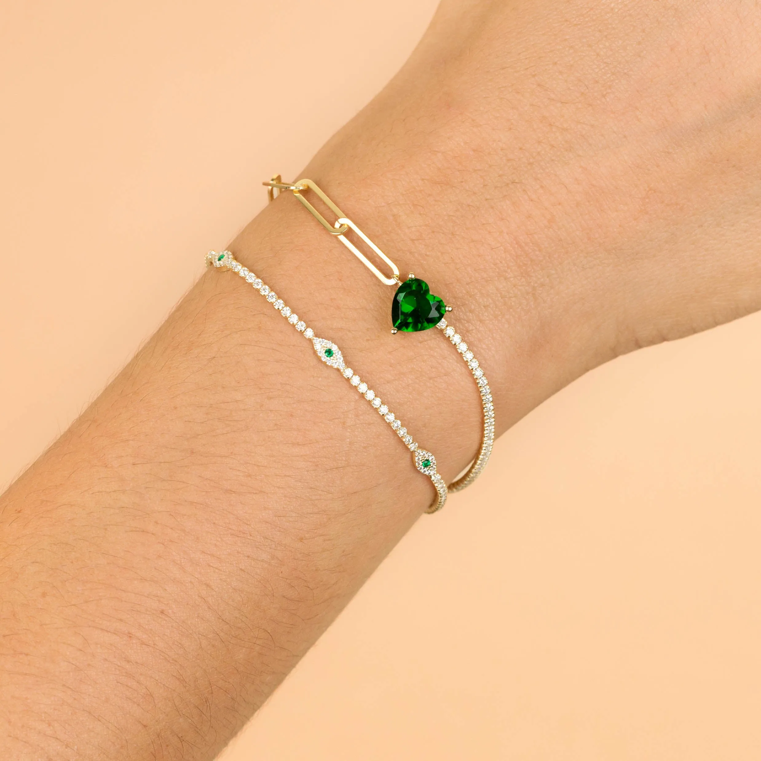 Emerald Heart Tennis X Link Bracelet