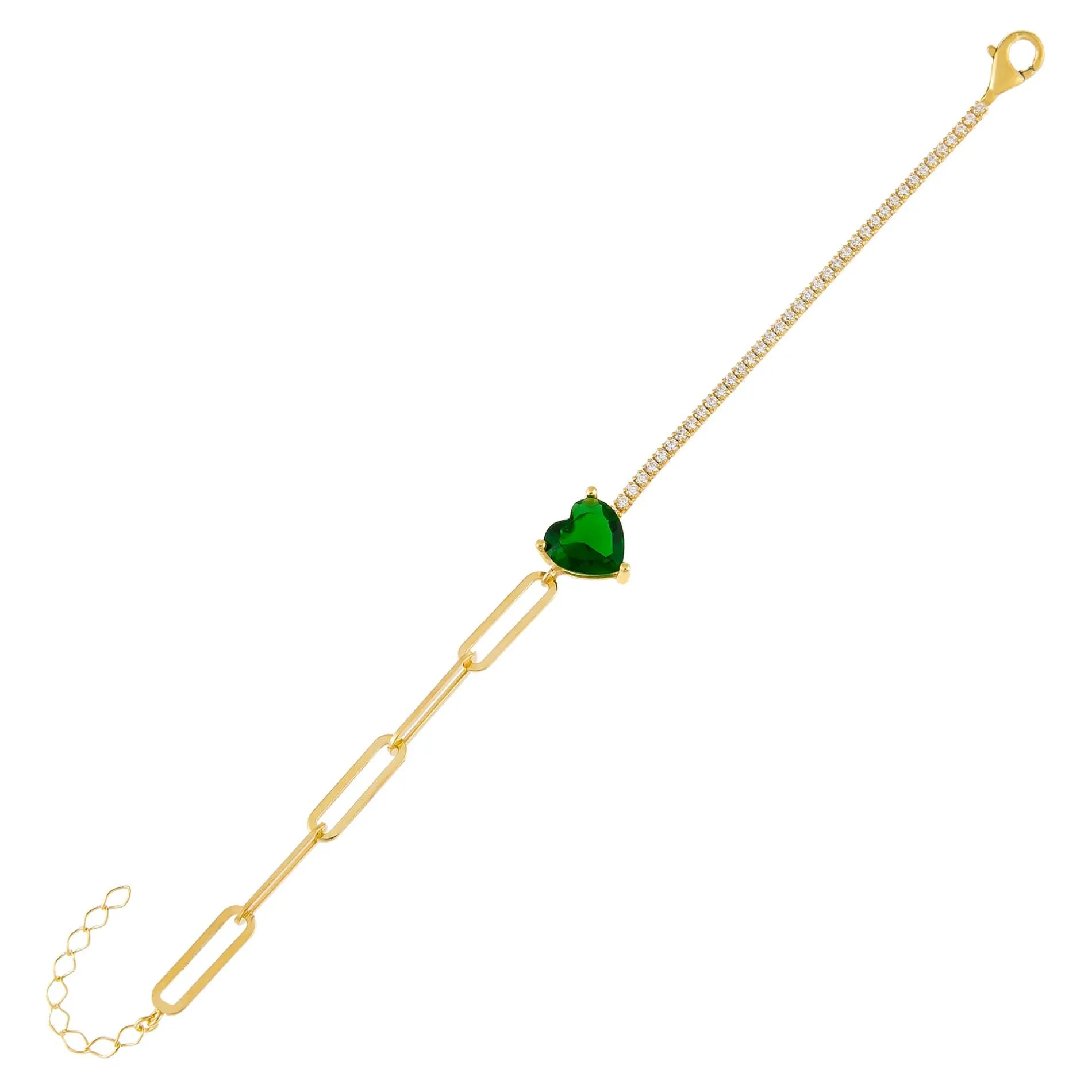 Emerald Heart Tennis X Link Bracelet