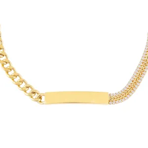 Engraved Tennis X Cuban Chain Bar Choker