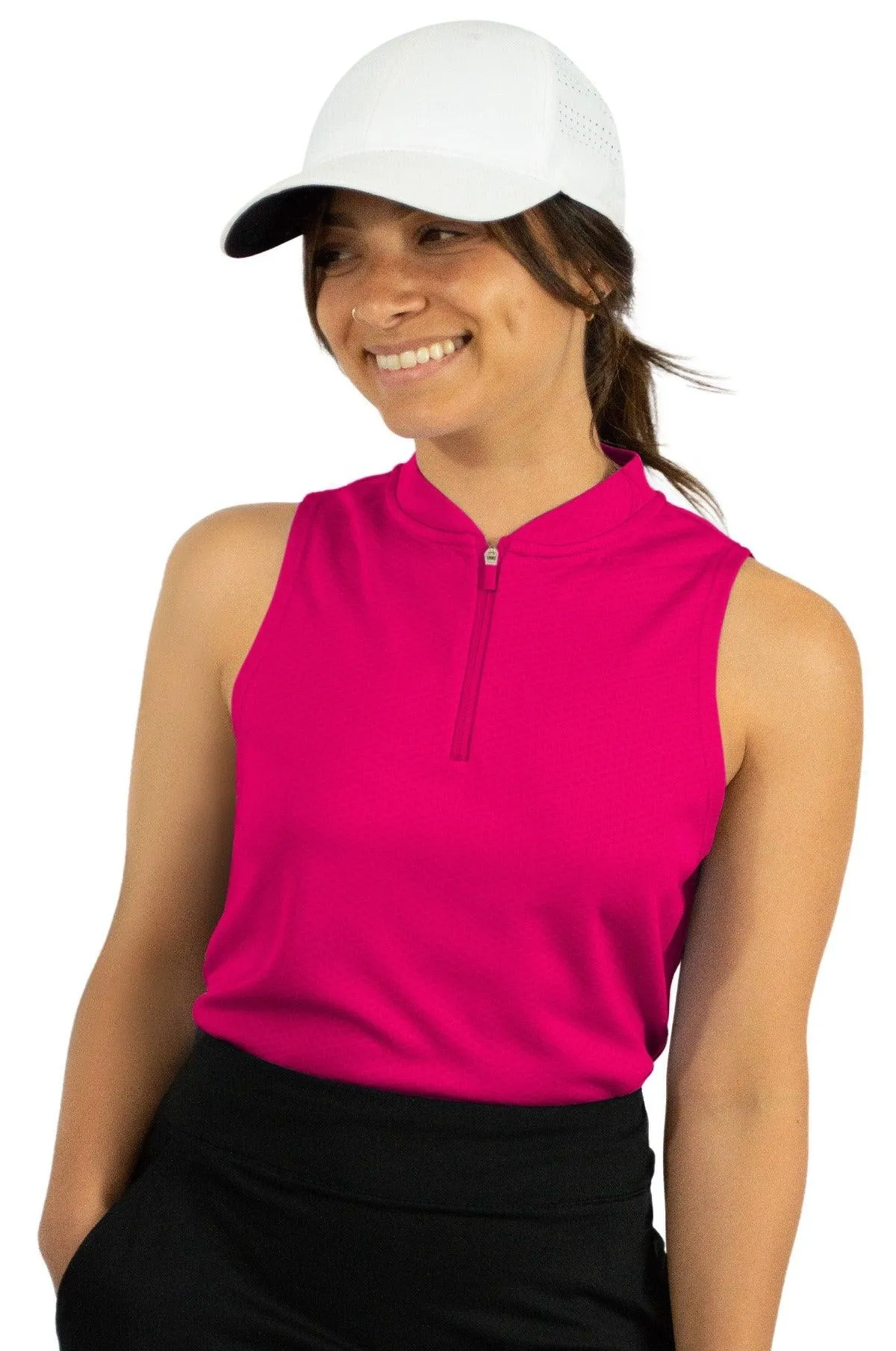 Extreme Deal - Women's Sleeveless Collarless Golf Polo with Zipper