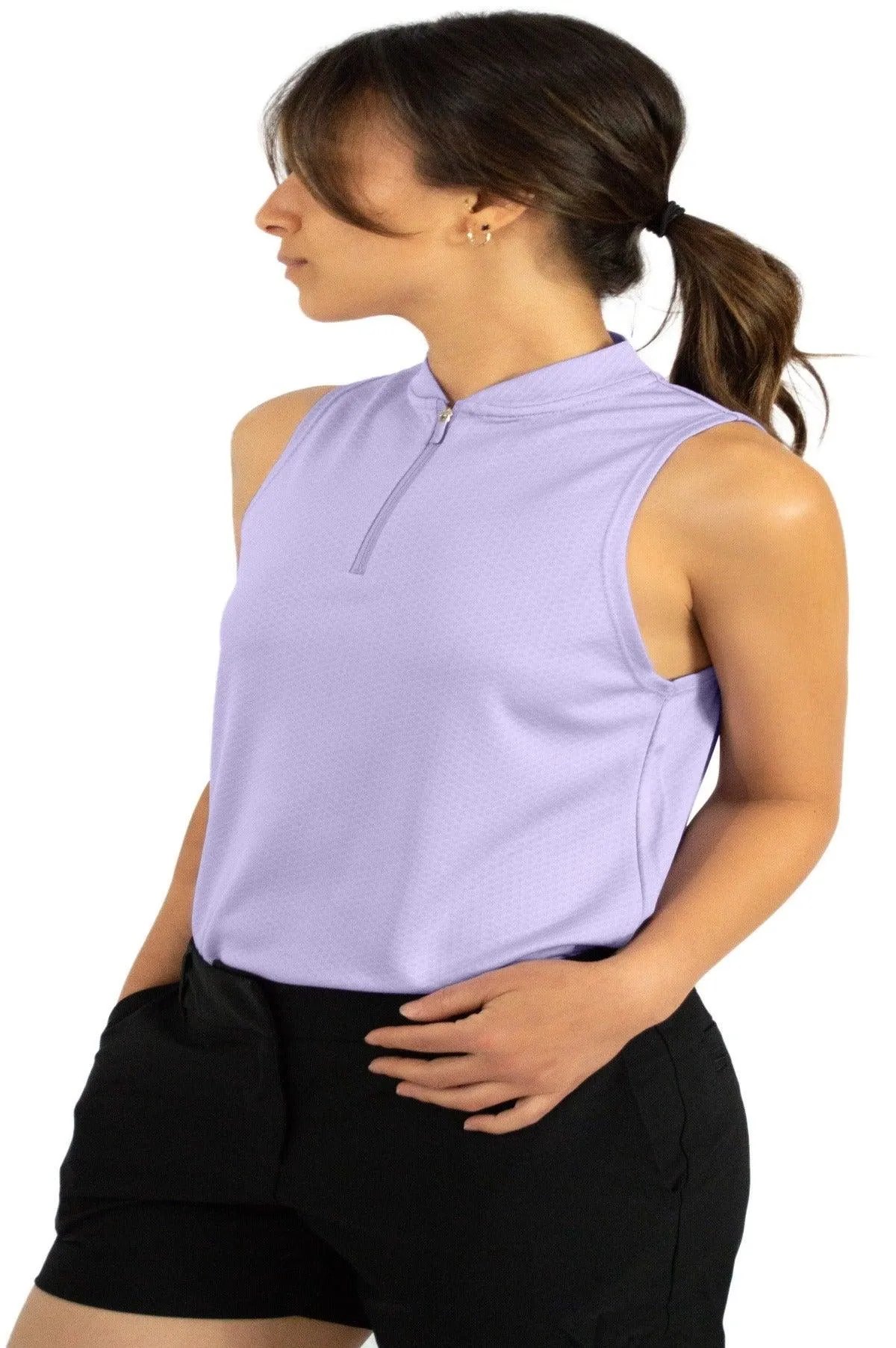 Extreme Deal - Women's Sleeveless Collarless Golf Polo with Zipper