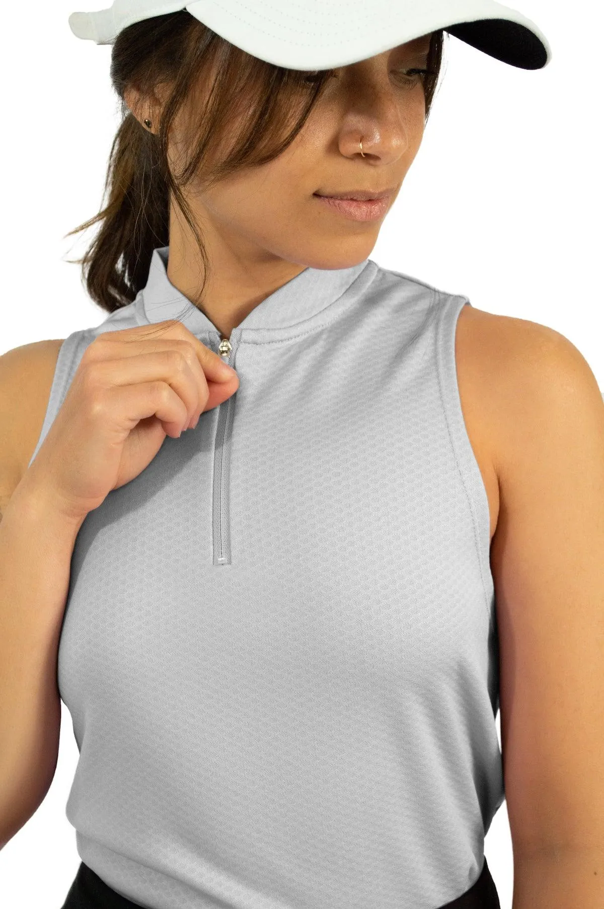 Extreme Deal - Women's Sleeveless Collarless Golf Polo with Zipper
