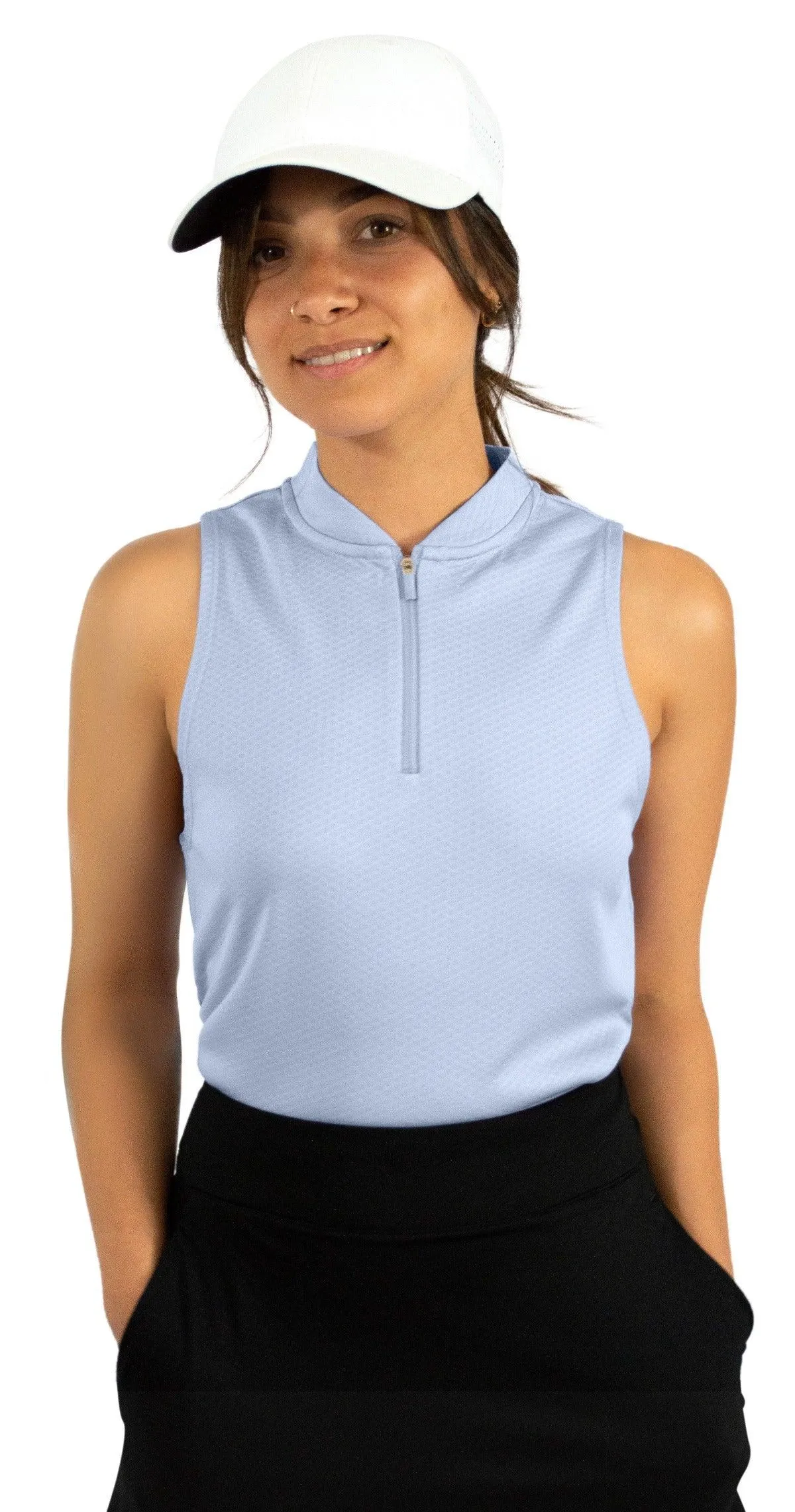 Extreme Deal - Women's Sleeveless Collarless Golf Polo with Zipper