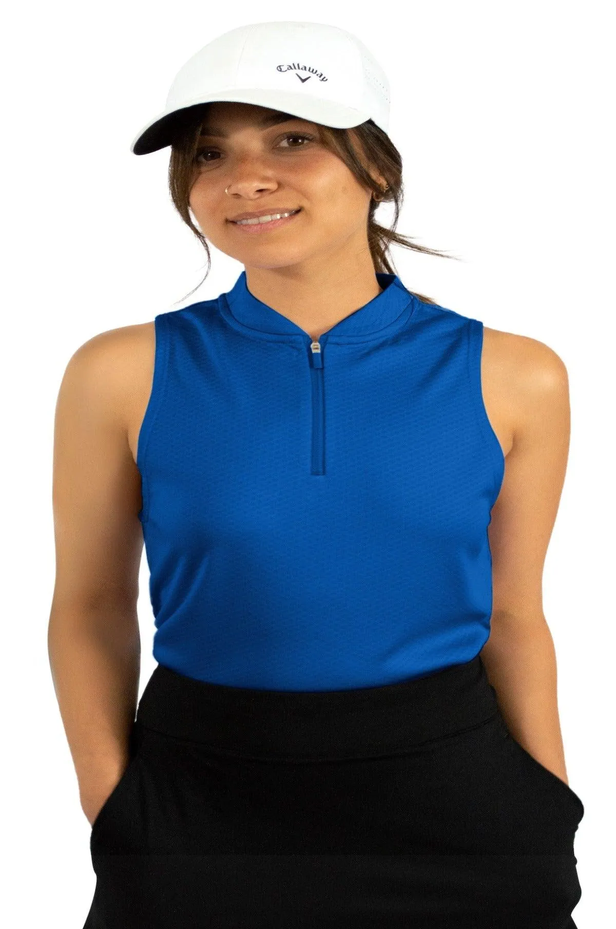 Extreme Deal - Women's Sleeveless Collarless Golf Polo with Zipper
