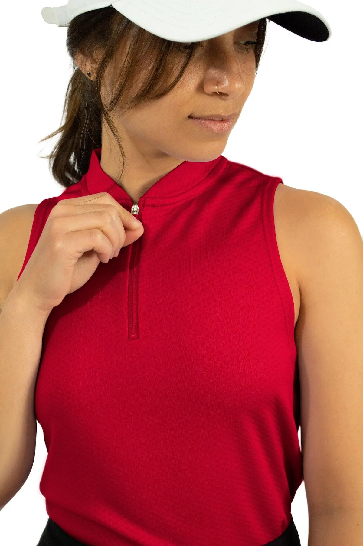 Extreme Deal - Women's Sleeveless Collarless Golf Polo with Zipper