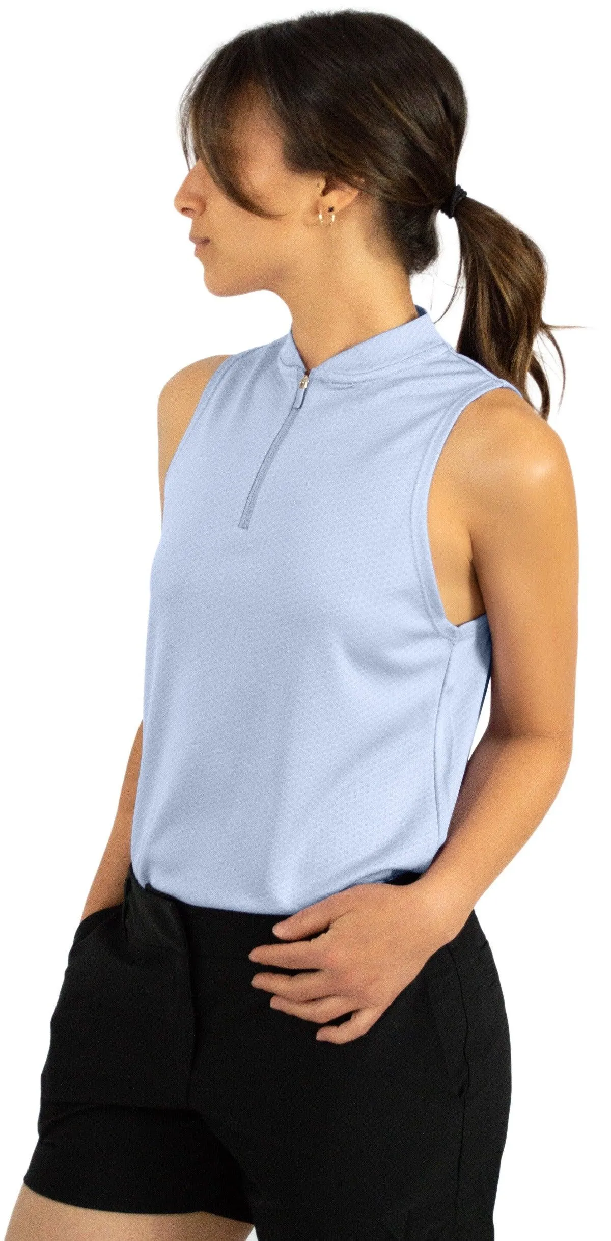 Extreme Deal - Women's Sleeveless Collarless Golf Polo with Zipper
